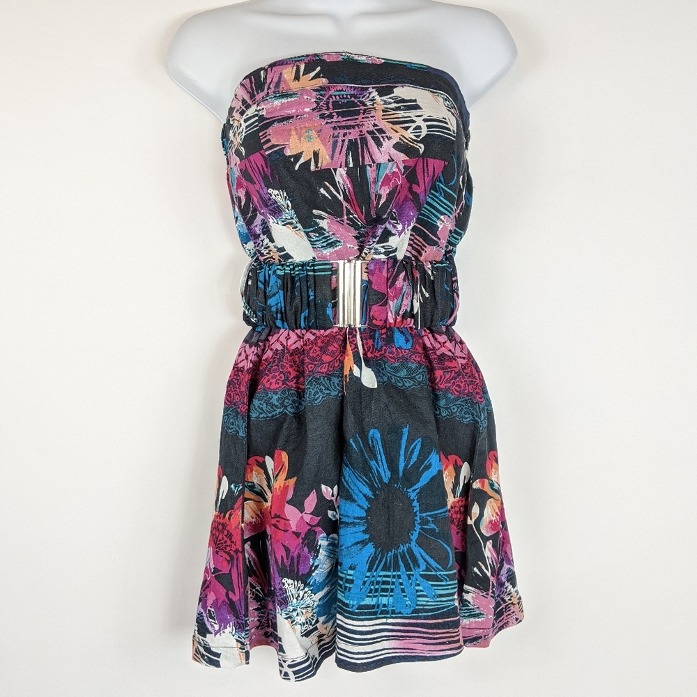 Derek Heart Purple Blue Strapless Dress Linen Belt